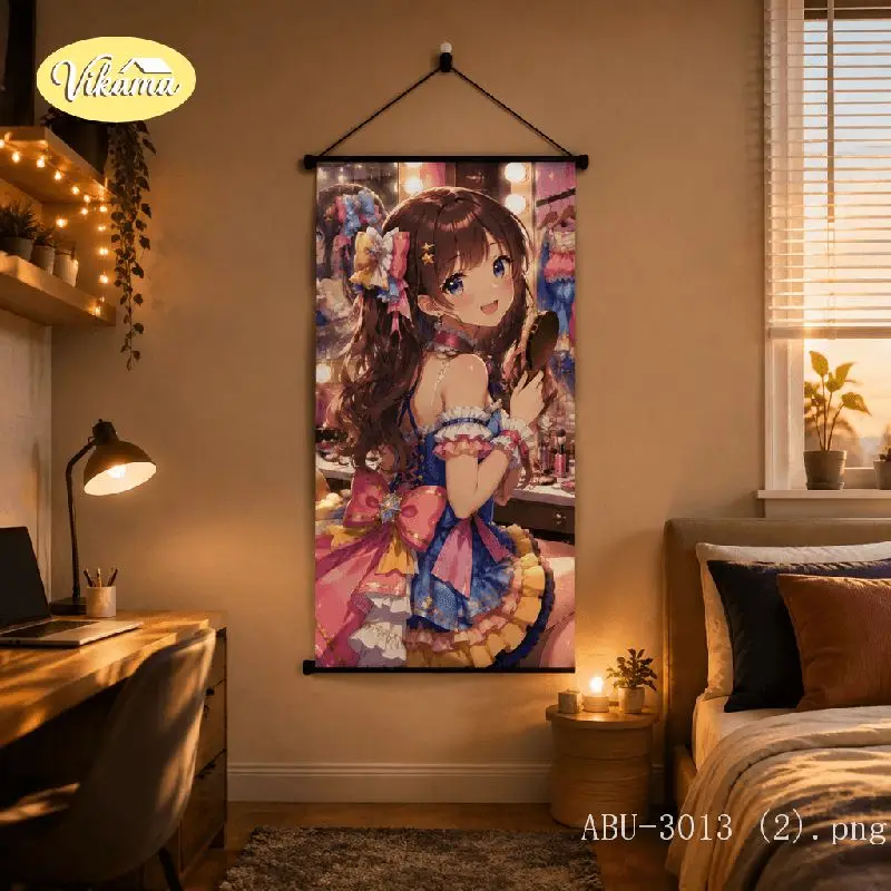 VIKAMA Anime Idol Girl Tapestry Dressing Room Frilly Dress Makeup Cute Kawaii Art Wall Hanging Bedroom Aesthetic Home Decor