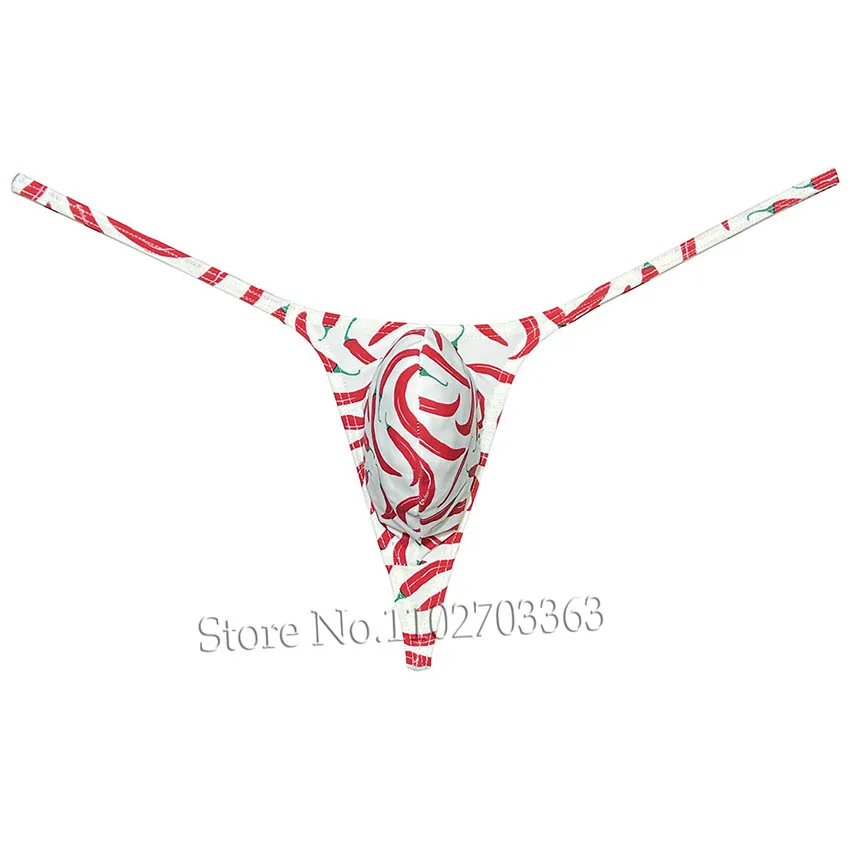 Mens Print G-String T-back Bikini Underwear Enhancing Male Tiny Slip Bulge Beach Thongs Tangas Hombre