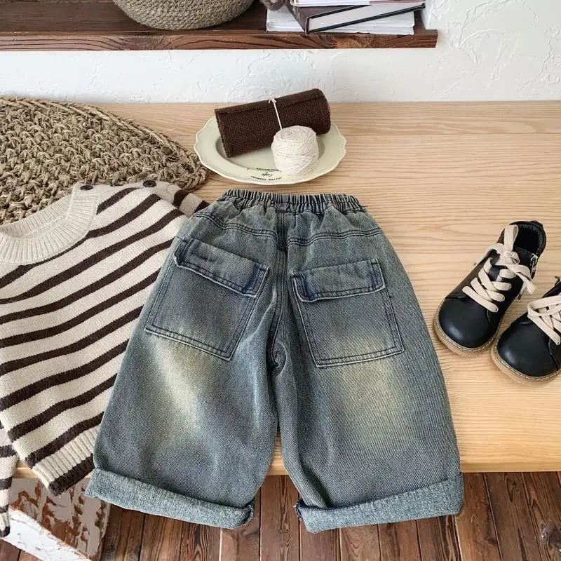 الأطفال الجينز الربيع والخريف الفتيان والفتيات الرجعية مستقيم السراويل 80-130 سنتيمتر ملابس الاطفال #5