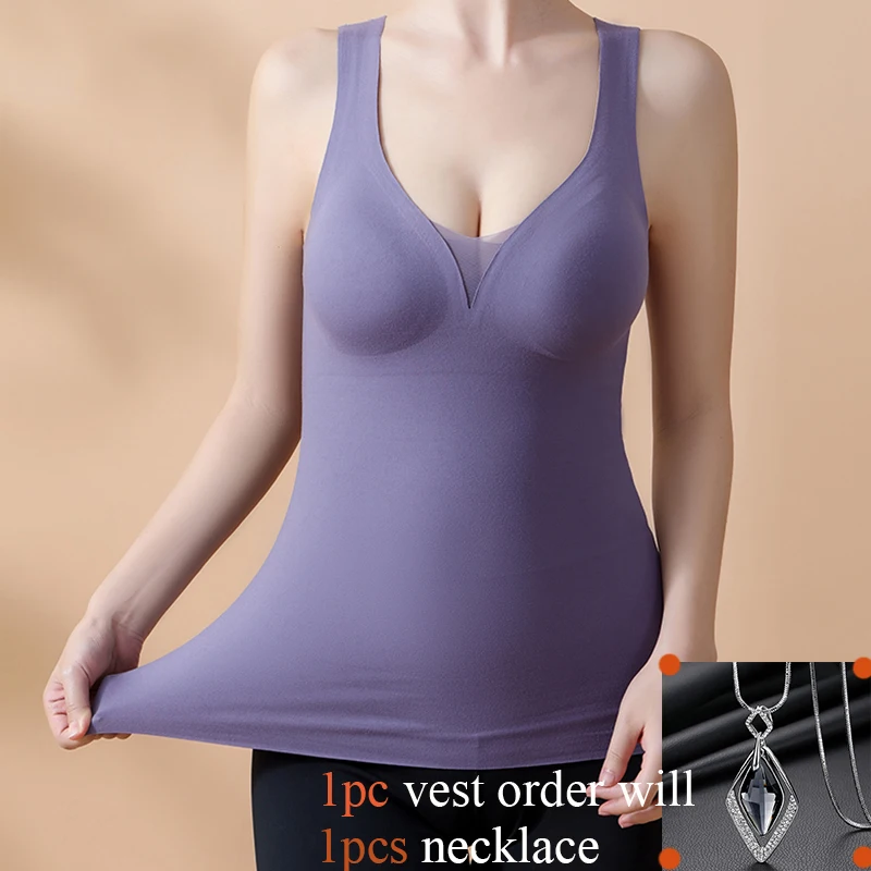 

Autumn Winter Plus Velvet Seamless Thermal Women Vest With inner Cup Volcanic Rock Keeping Warm Thermal Women Underwear Clothes