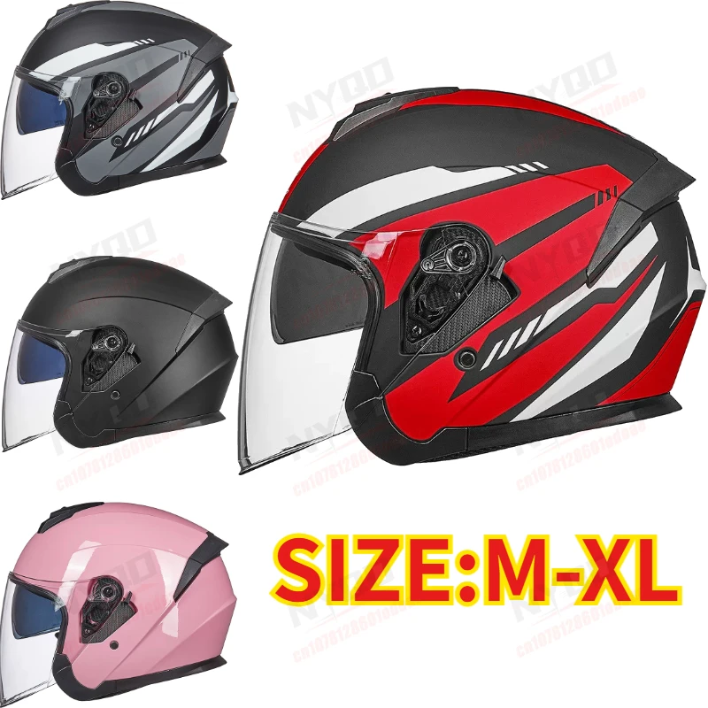 

Dual Lens Half Helmet for Electric Motorcycle Scooter, Men Women Summer Lightweight Four Seasons Half Cover Safety Helmet