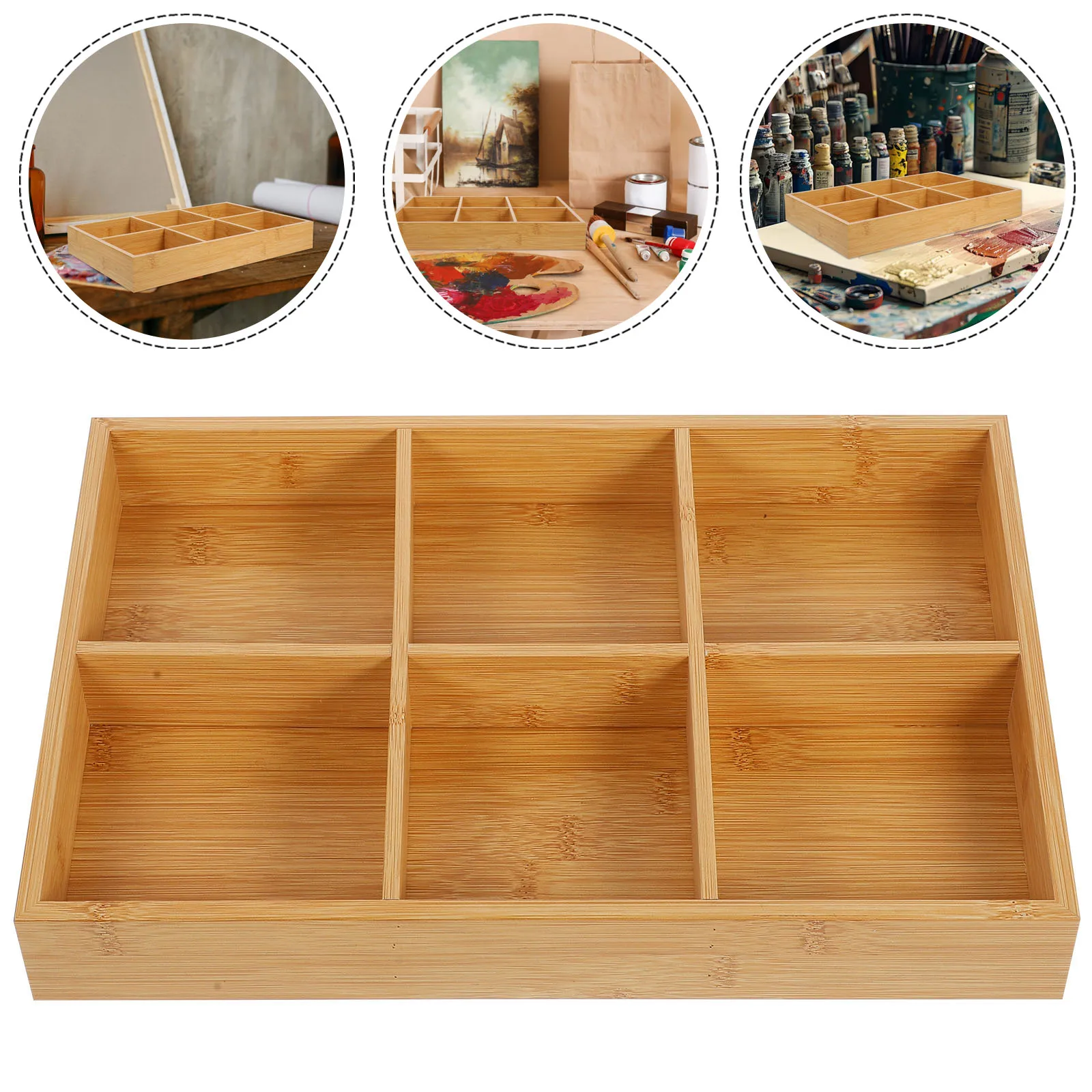 

Bamboo Storage for Crayons Chalk Office Supplies 6 Grids ganizer Home Art Nut Wood Tray Class Party Plastic Wood Trays