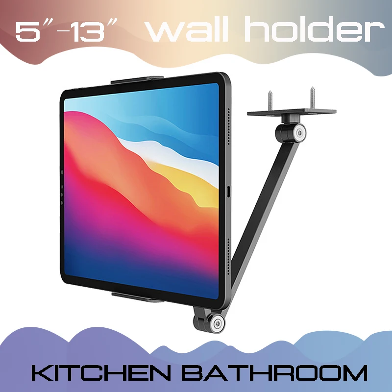 Long Arm Wall Mount Tablet Stand Adjustable Support Aluminum Mobile Phone Kitchen Holder for iPad Pro 12.9 Redmi Writing Pad