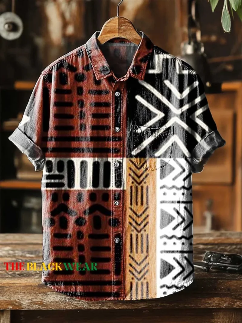 New Vintage Style Men's Linen Short Sleeve Shirt Casual Fashion Men's Flower Printed Shirt Casual Ethnic Style