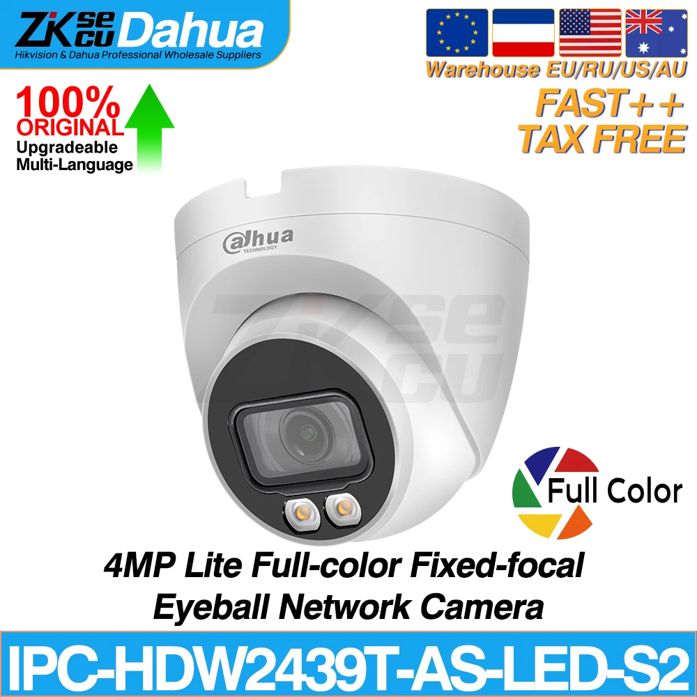 

Dahua Original IPC-HDW2439T-AS-LED-S2 4MP Lite Full-Color Fixed Eyeball Network IP Camera IVS Built-in MIC SD Slot POE IP67 CCTV