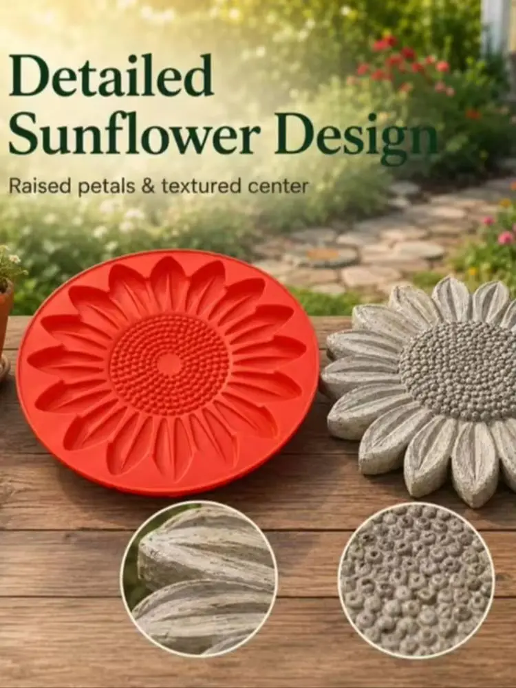 2026 Neue Wiederverwendbare Sonnenblumen-Trittsteinform, 15,7'' Runde Trittsteinformen, Zementformen für Beton – Detail 8