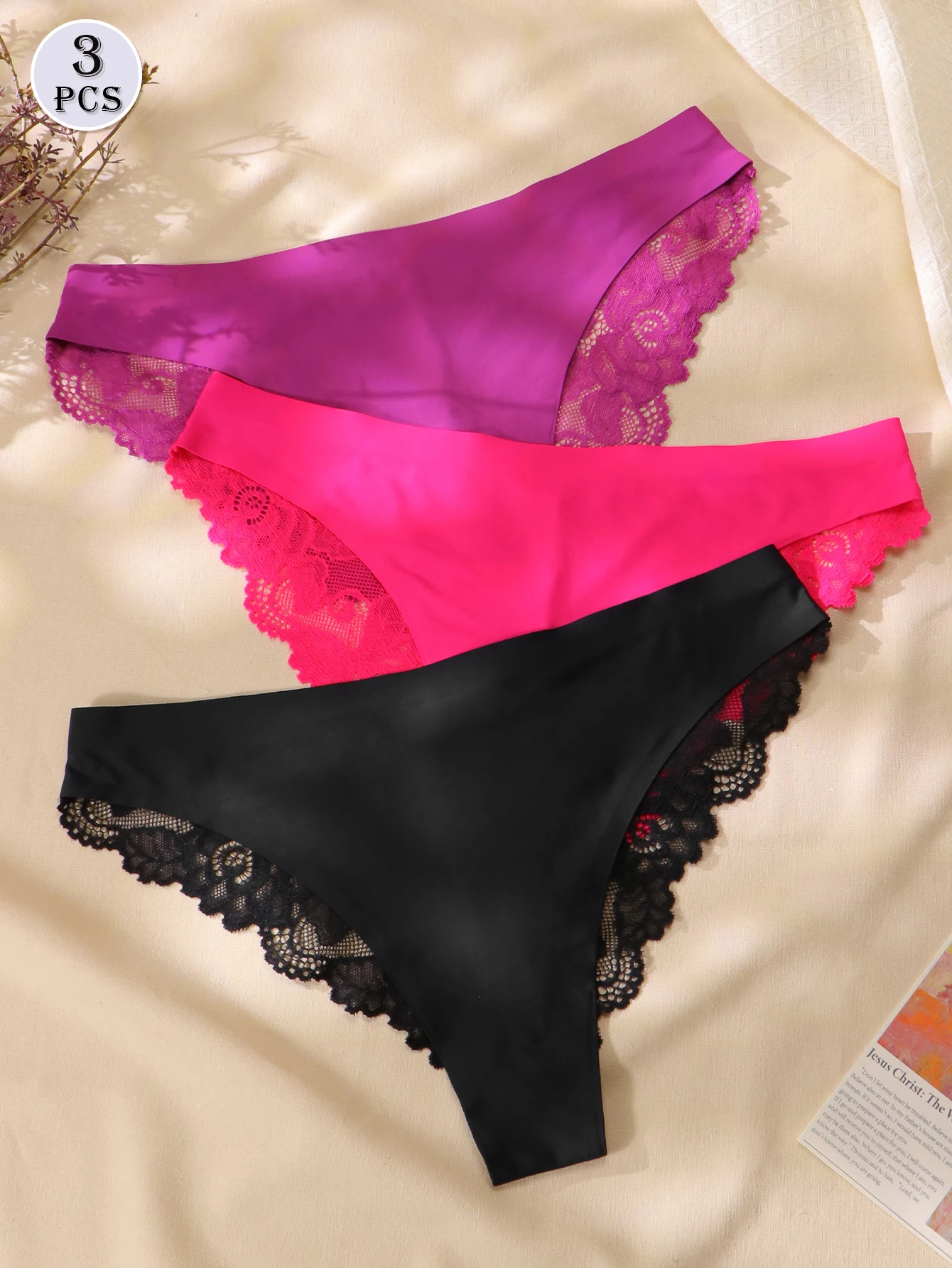 BANNIROU 3-Pack Women's Sexy Briefs, Ice Silk Lace Trim Triangle Panties, Low Waist Comfortable Breathable, Perfect for Dates