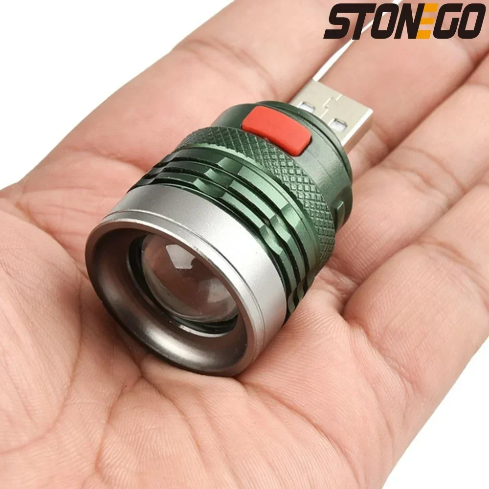 مصباح يدوي USB صغير محمول زوومابلي 3 أوضاع مشرق سبائك الألومنيوم قوة البنك ضوء الشعلة