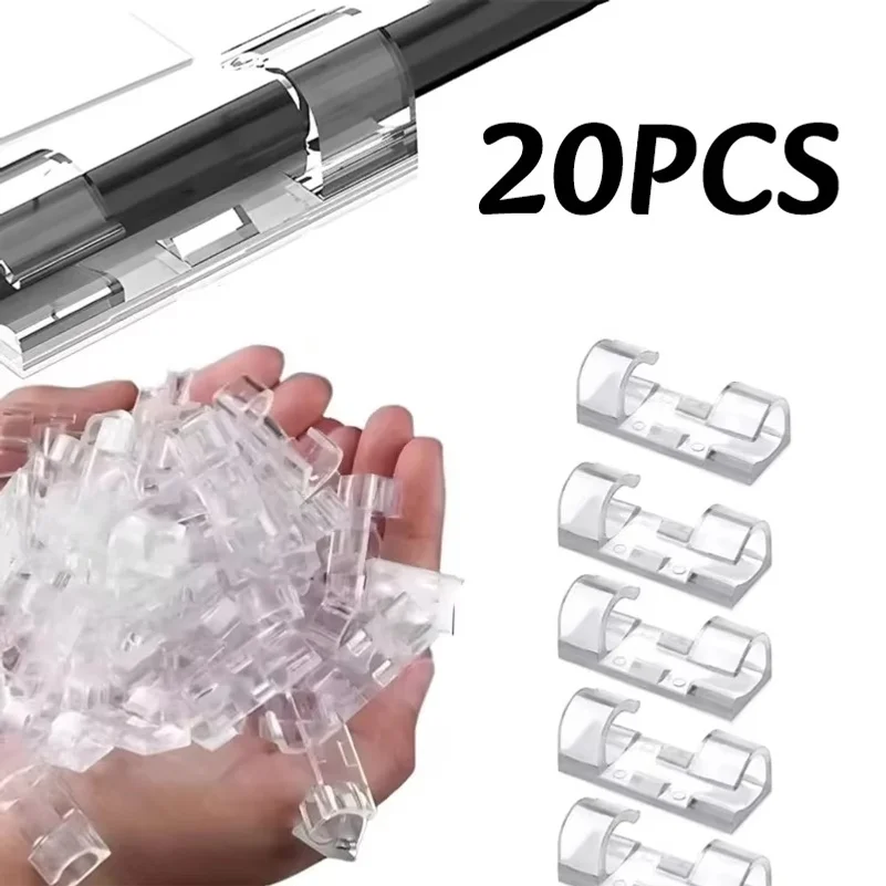 Self Adhesive Cable Clips Clear Plastic Wire Holder for TV PC Desk Wall Mount Organizer Kit 60 Pack 20 Pack