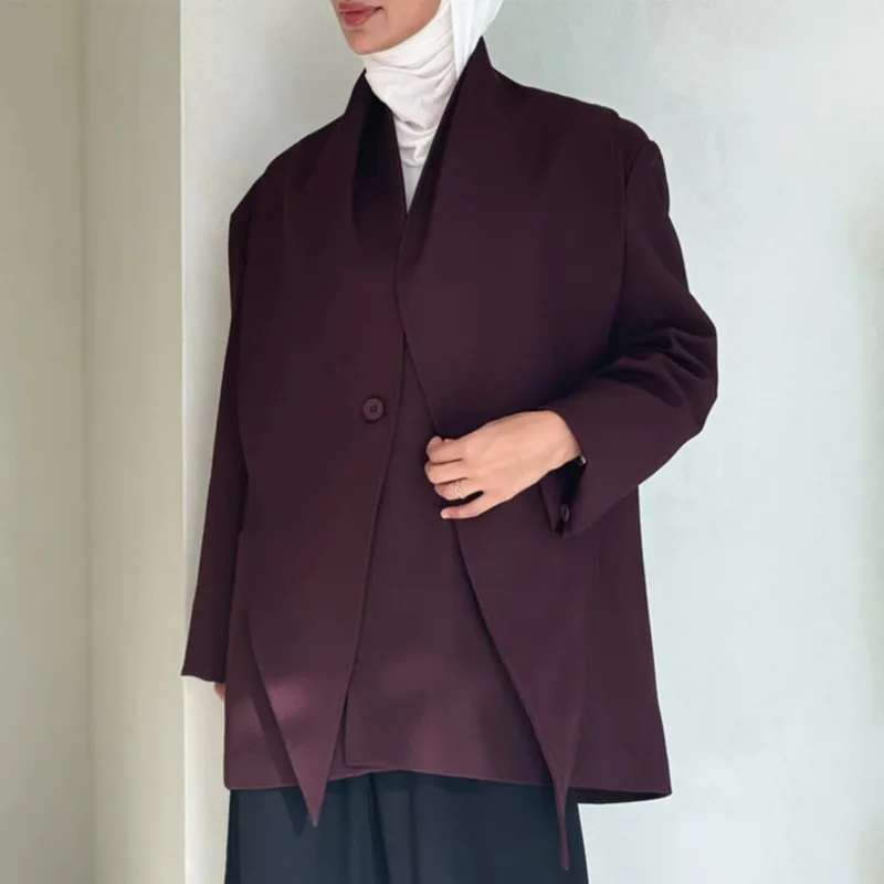FANAN Solid Spliced Scarf Streetwear Blazer For Women V Neck Long Sleeve Patchwork Button Slimming Blazer Female Fashion New
