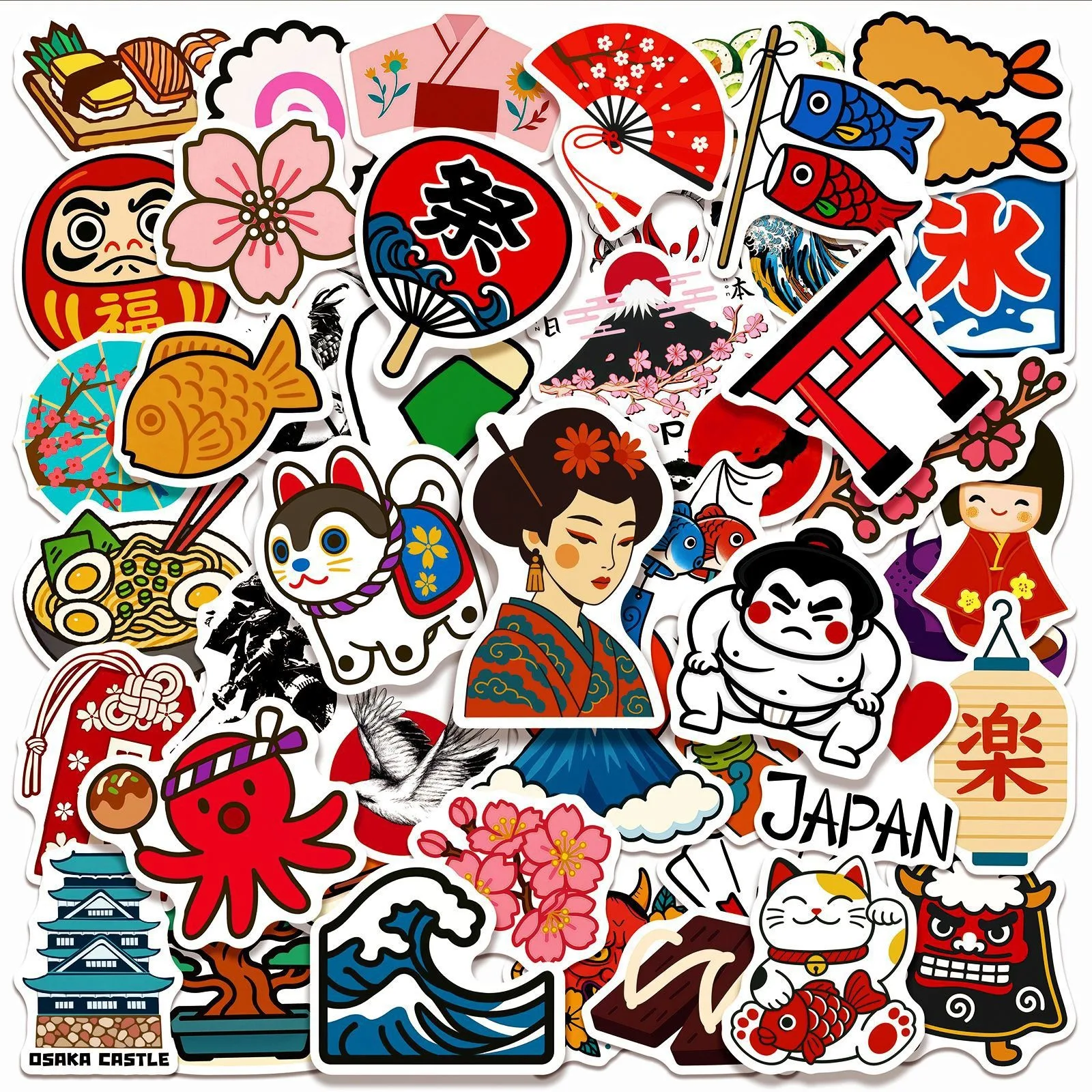 10/30/50Pcs Japanese Stickers Traditional Elements Decals Scrapbooking Notebook Luggage Laptop Skateboard Sticker