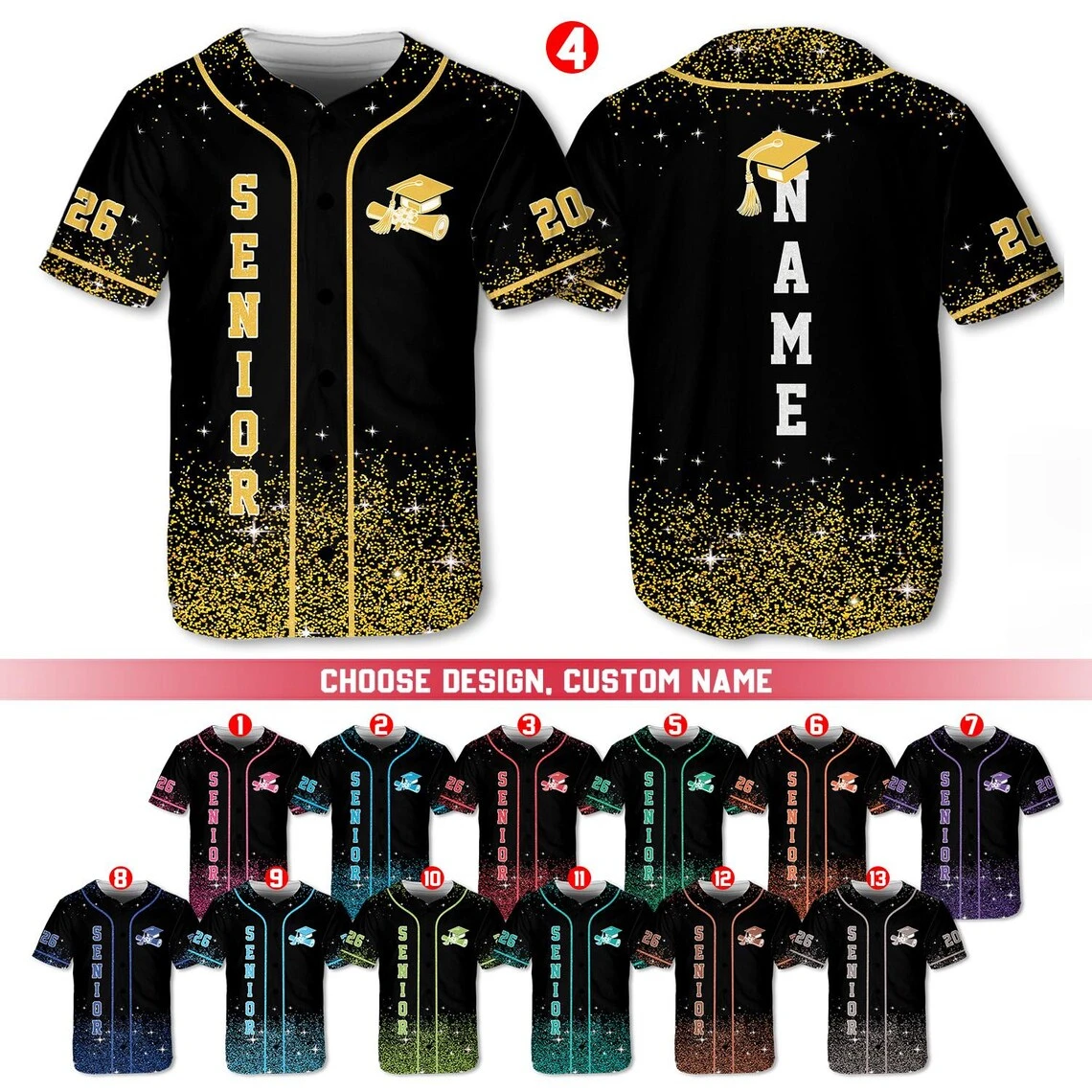 Custom Name 2026 Senior Graduation Baseball Jersey Personalized Diy Name Number Buttons Sports Shirt Wholesale Drop Shipping