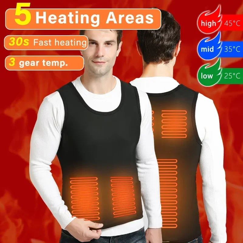 5 Areas Winter Heated Vest for Man Women Usb Electric Self Heating Inner Wear Vest Warm Waistcoat Washable Thermal Clothes