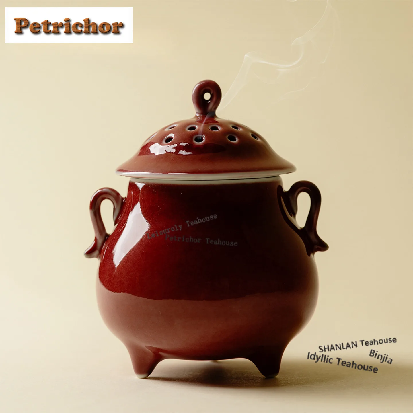 Cowpea Red Kiln Fambe Tripodia Incense Holder Incense Smoke Waterfall Incense Burners Aromatherapy Censer Tea Ceremony Ornaments