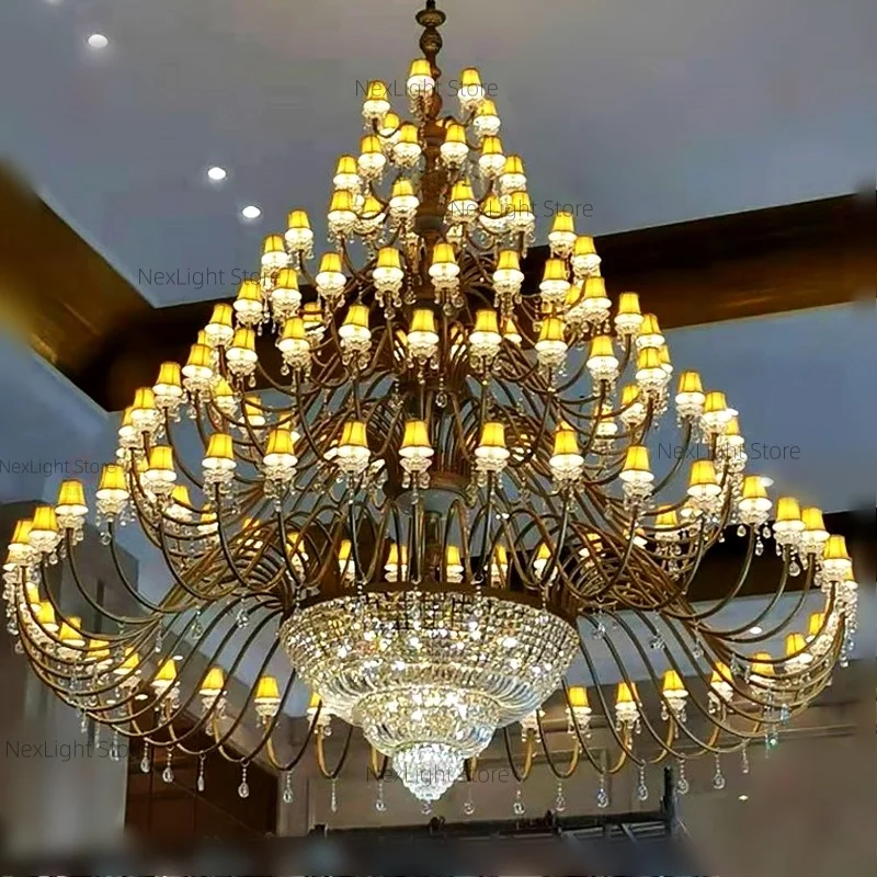 

Duplex building large chandelier villa lobby European style lighting fixtures customized hotel lobby American style crystal Lamp