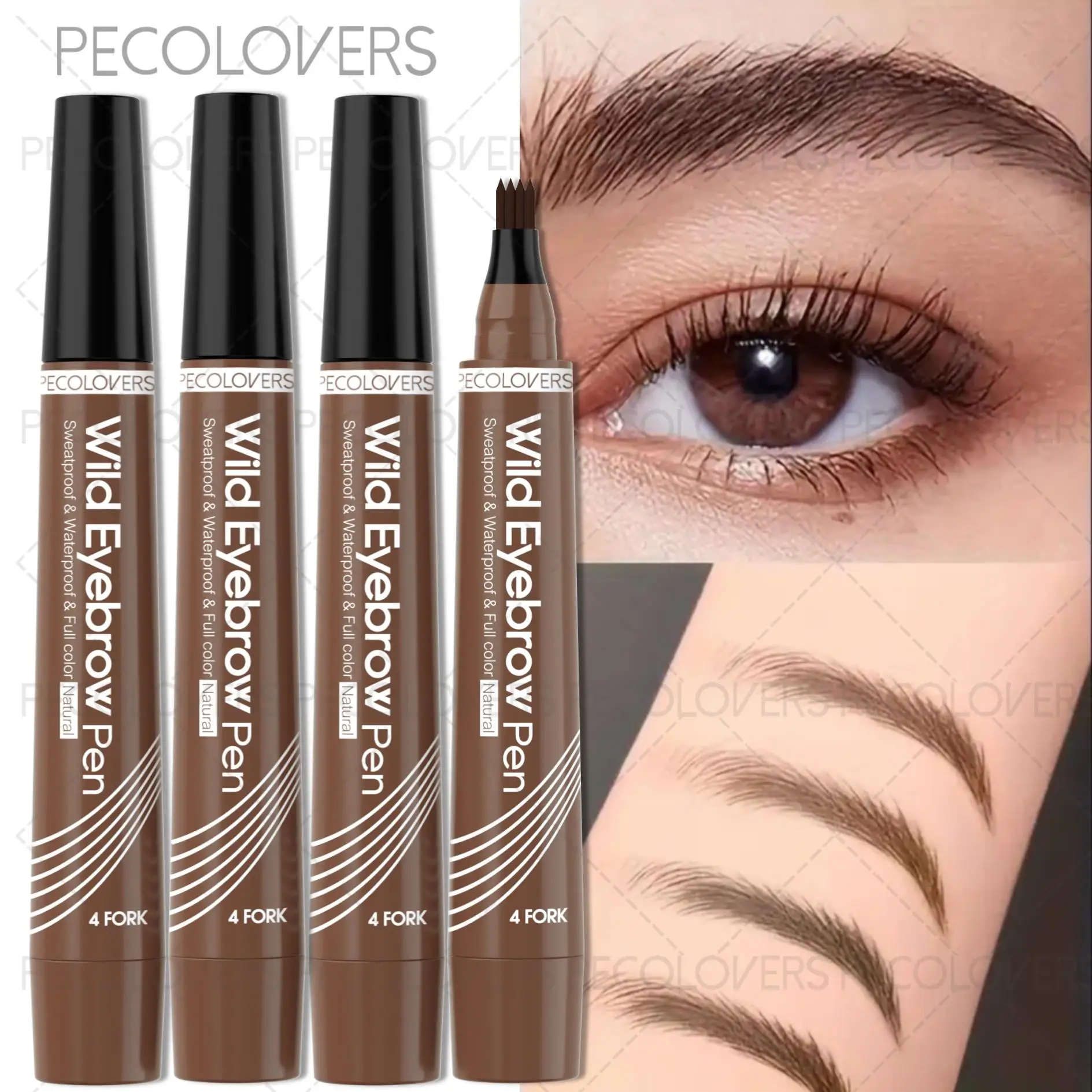 3 uds lápiz de cejas de 4 tenedores, lápiz de cejas impermeable suave, sin teñir, secado rápido, lápiz de cejas líquido de larga duración