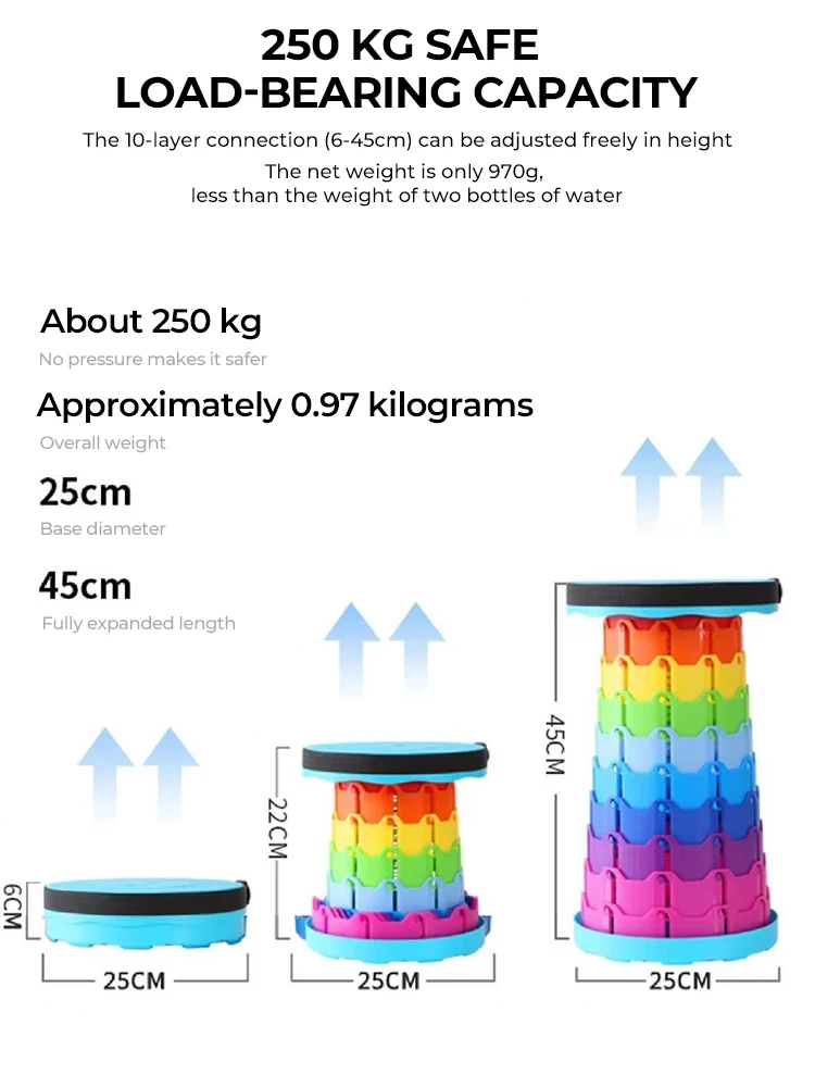 كرسي تلسكوبي محمول قابل للطي من البلاستيك، مقعد خفيف الوزن قابل للتعديل لصيد الأسماك على الشاطئ والتخييم، مقعد مدمج قابل للطي في الهواء الطلق