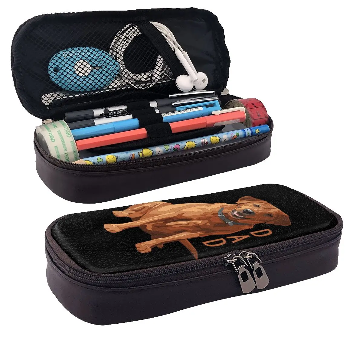 Lab Dad - Estuche de cuero para lápices con diseño de perro Labrador Retriever rojo, soporte para bolígrafos, suministros de papelería, caja para bolígrafos, bolsa para lápices para la escuela