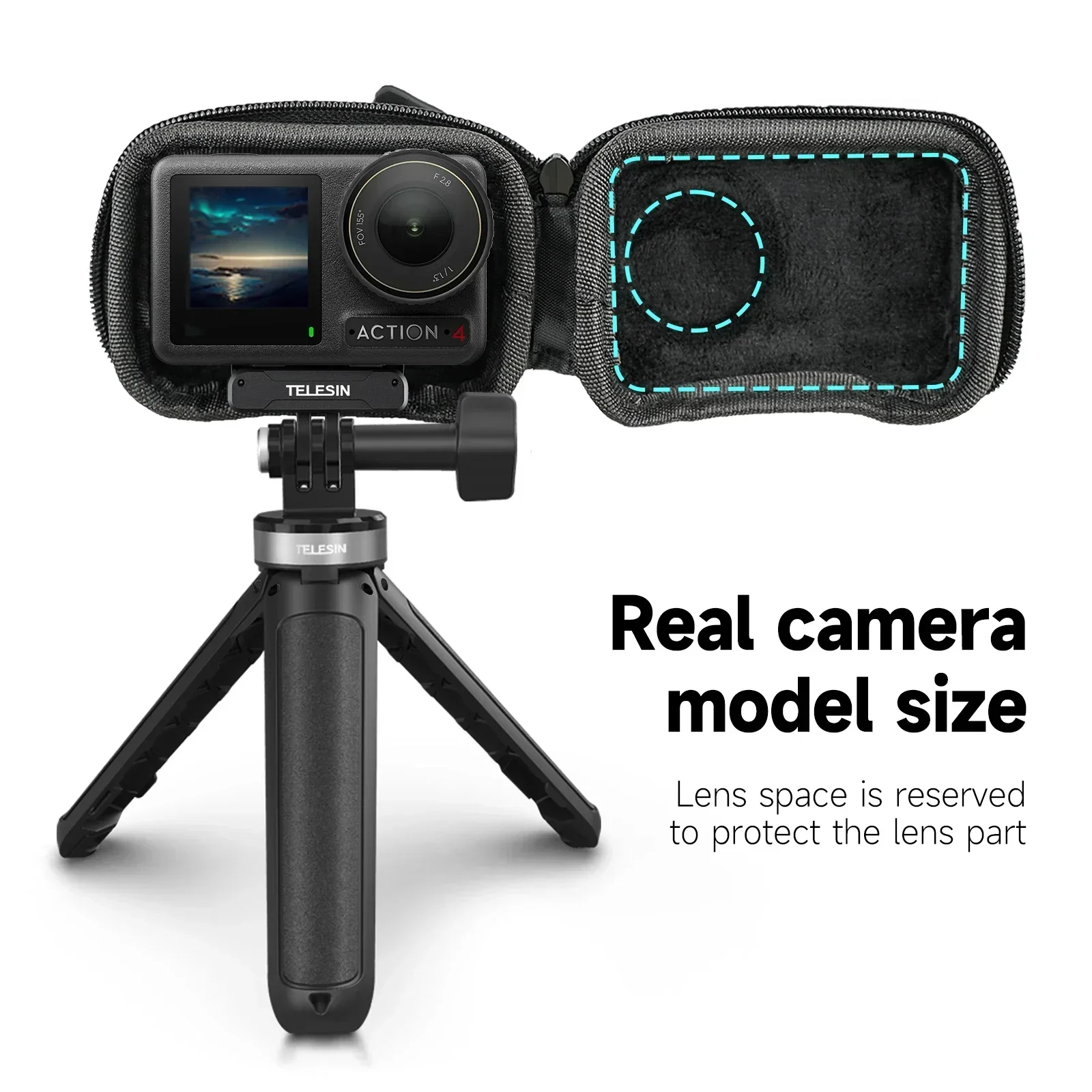 TELESIN bolsa de almacenamiento para DJI OSMO Action 5 4 3 cepillado medio abierto bolsa protectora de transporte de liberación rápida accesorios de Cámara de Acción