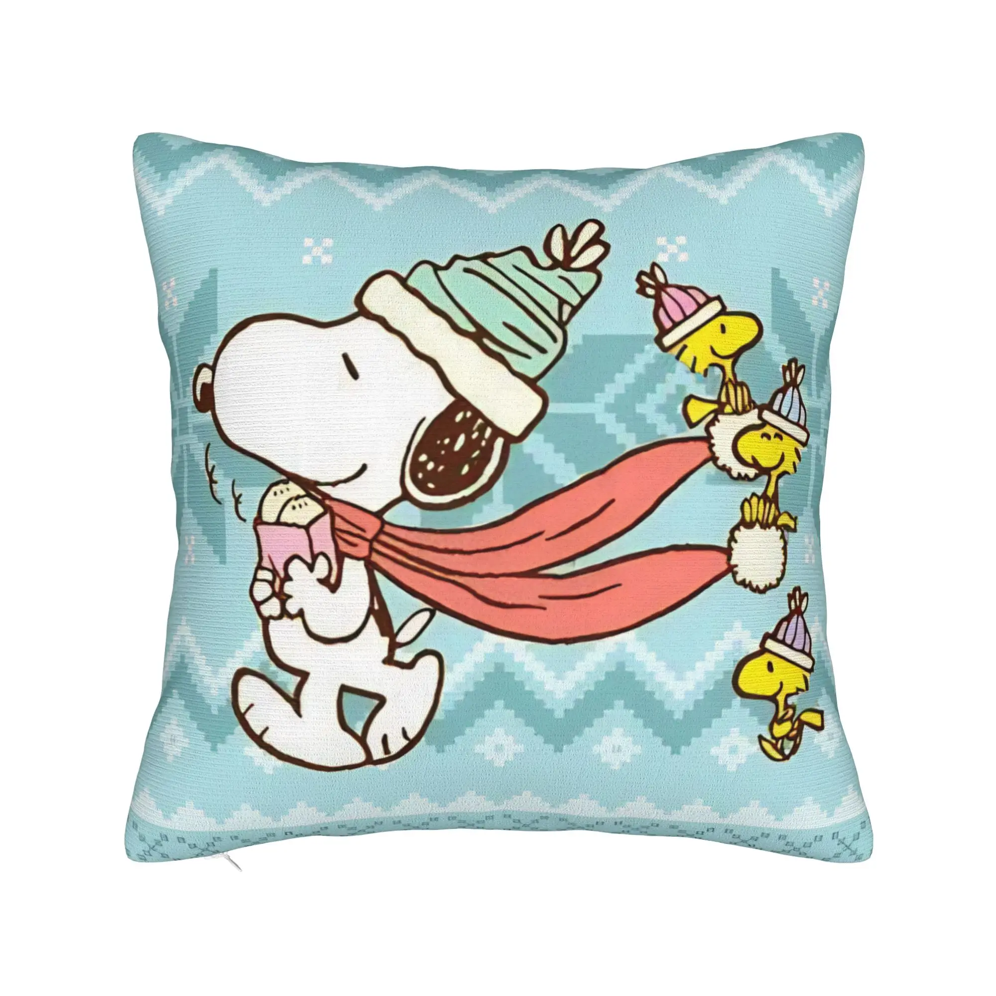 S-Snoopys Xmas  Merry Christmas Square Pillow Cases  Cushion Cover Customized Polyester Decor Pillowcase for Car 40x40cm