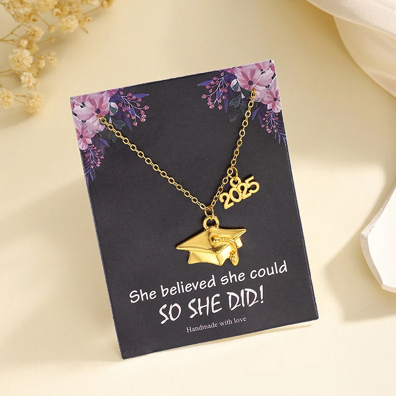 2025 Graduation Cap Necklace Fashion Bachelor Postgraduate Master PhD Graduate Necklaces Chokers With Card Jewelry Gift