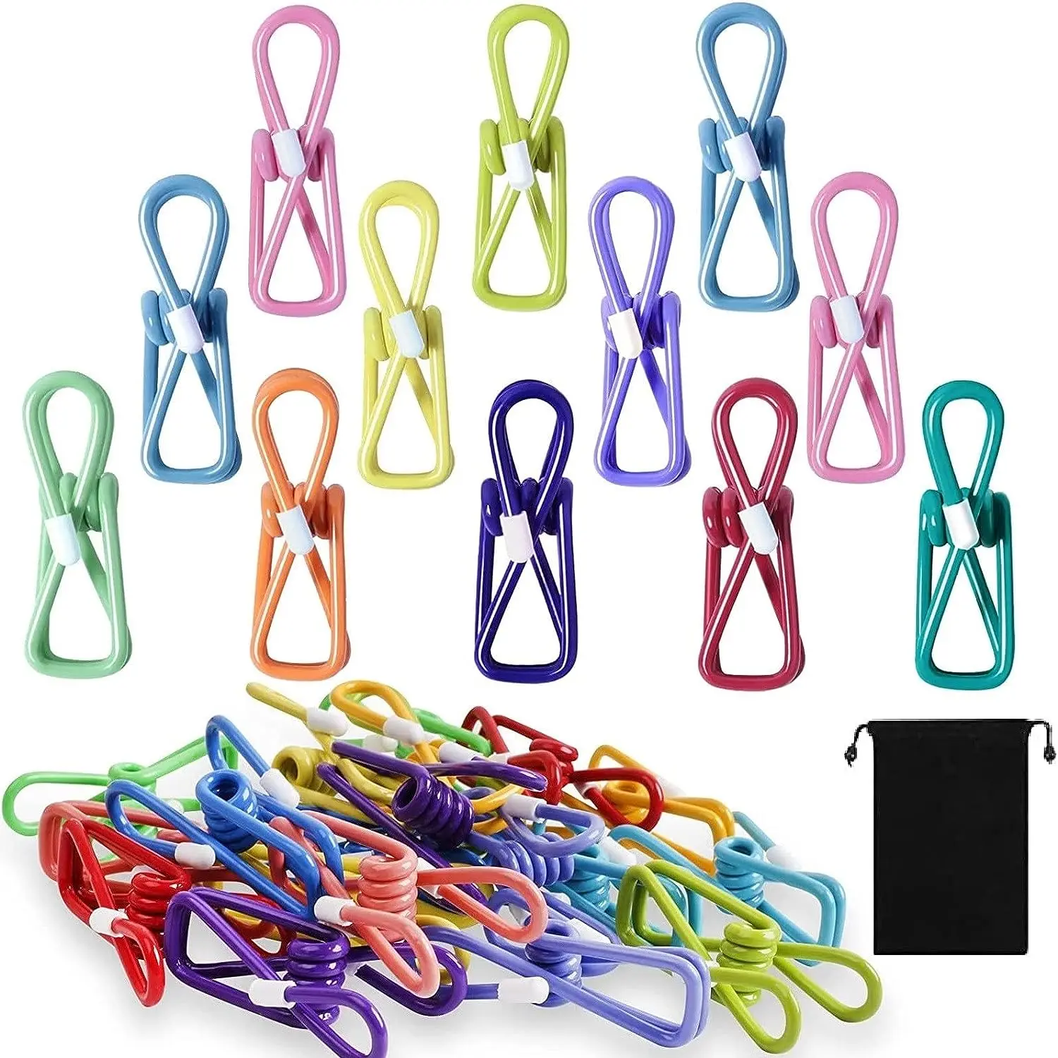 

10 Pcs Steel Wire Clip Utility Clips Colorful Vinyl-Coated Windproof Clothespin for Drying Home Laundry Colorful Sealer Clips