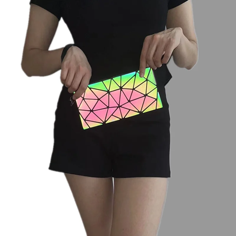 Luminous Chain Messenger Bag Set Fashion Holographic Geometric Folding Purse Women Shoulder Bag 2pcs image 6