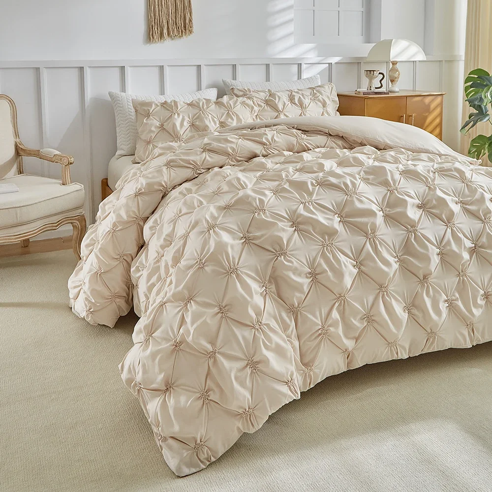 3D Pleated Craft Flower Bedding Set Simple Single Double Duvet Cover Set Comfortable Exquisite Queen Quilt Cover and Pillowcases