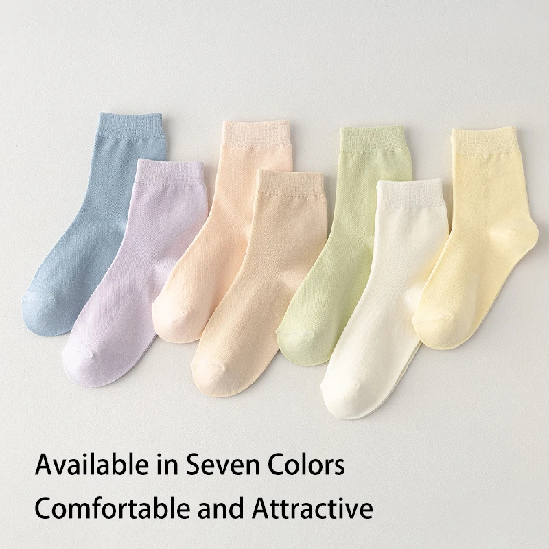 3 Pairs of Women's Cotton Solid Color Simple Essential Oil Anti Odor Mesh Breathable Fashionable Casual College Style Tube Socks