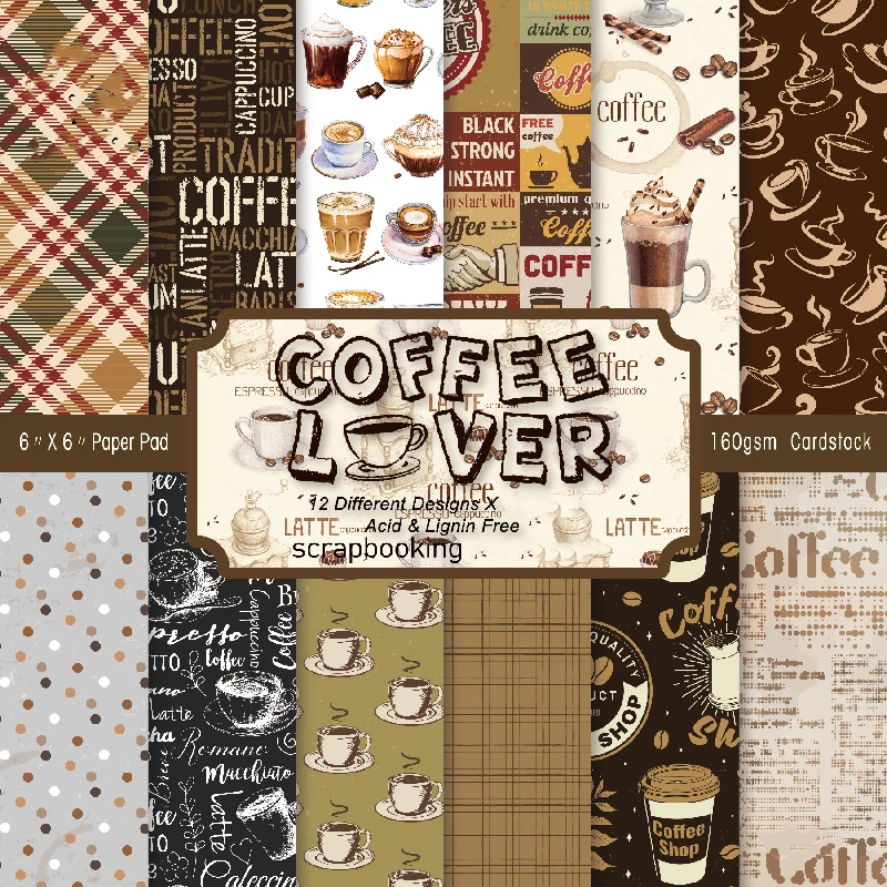 KSCRAFT 12 Sheets Coffee Scrapbooking Pads Paper Origami Art Background Paper Card Making DIY Scrapbook Paper Craft