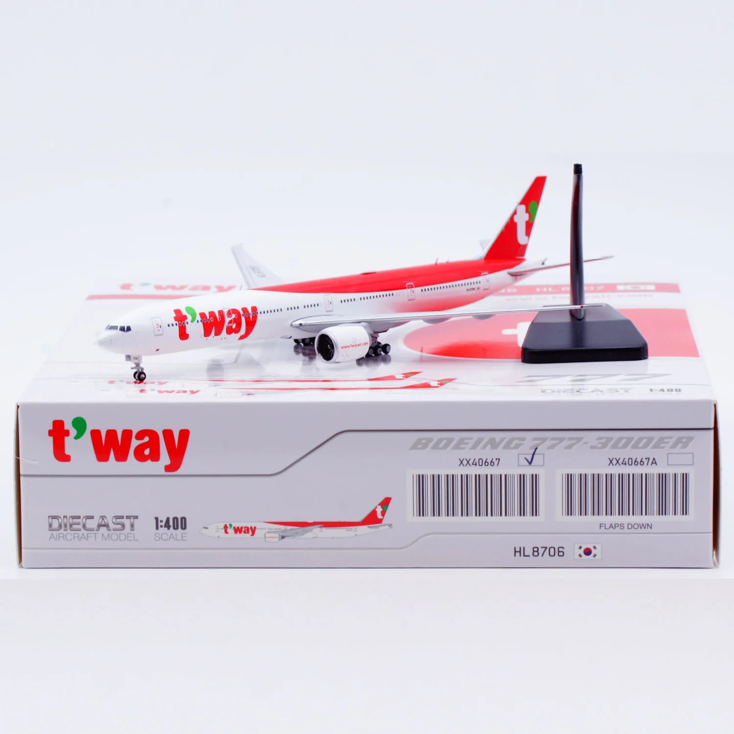

XX40667 Alloy Collectible Plane Gift JC Wings 1:400 T'way Boeing B777-300ER Diecast Aircraft Jet Model HL8706 With Stand