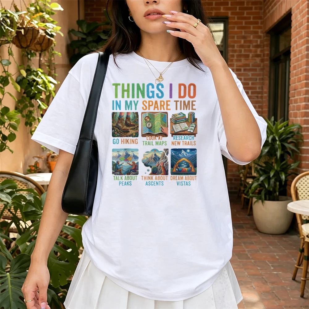 Things I Do In My Spare Time Hiking T-Shirt Men Women Colorful Mountain Trail Grid Print Funny Outdoor Nature Casual Tee