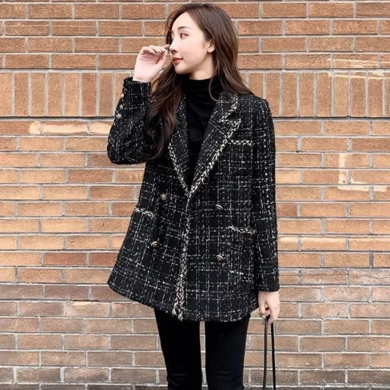 Plaid Tweed Blazer Jacket Woman Outerwear Winter Women\'s Coat 2023 Clothing Vintage Luxury Designer Clothes Fashion Coats Heavy