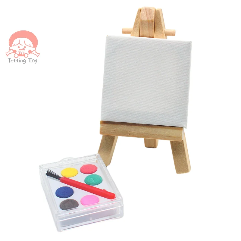 1Set 1:12 Dollhouse Miniature Art Easel Oil Painting Frame Paint Box Suit Mini Drawing Board Artist Paint Pen DIY Model Toys