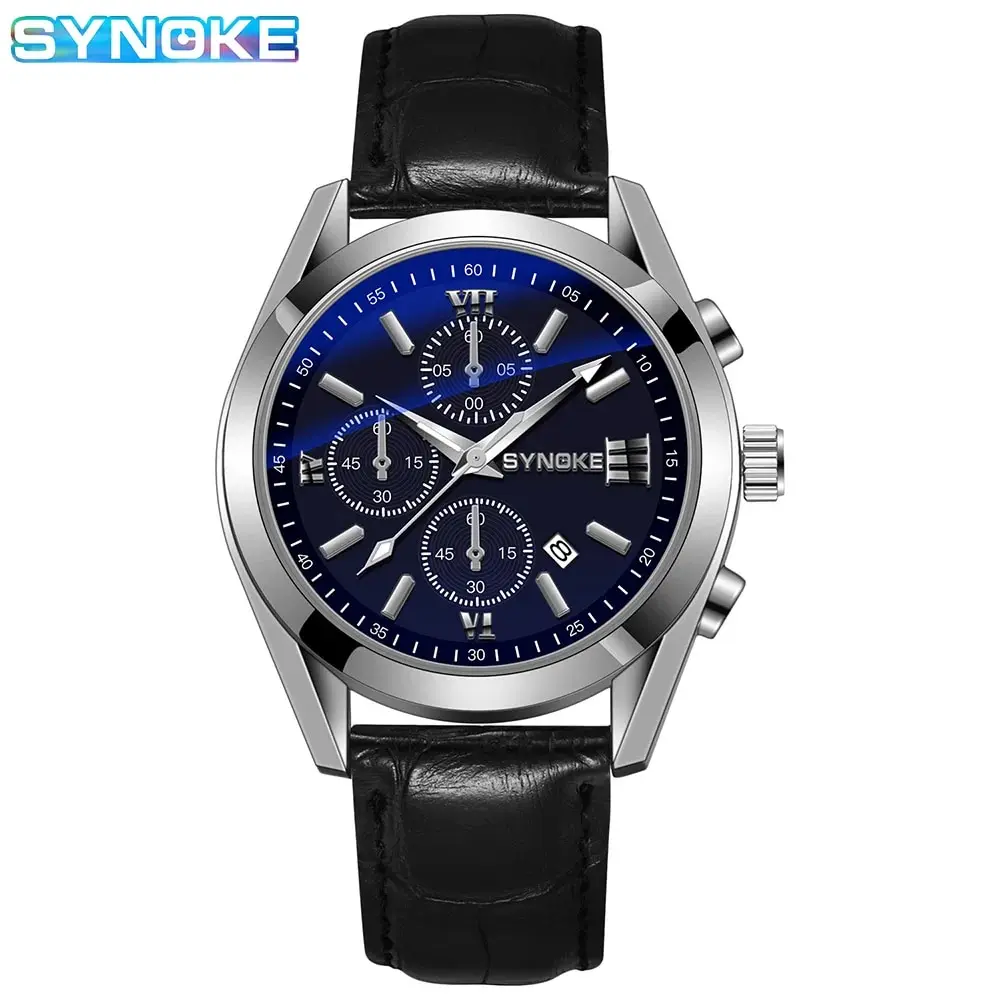 SYNOKE Fashion Business Men Leisure Non-Mechanical Belt Alloy Men Watch Night Glow Waterproof Calendar Quartz Watch