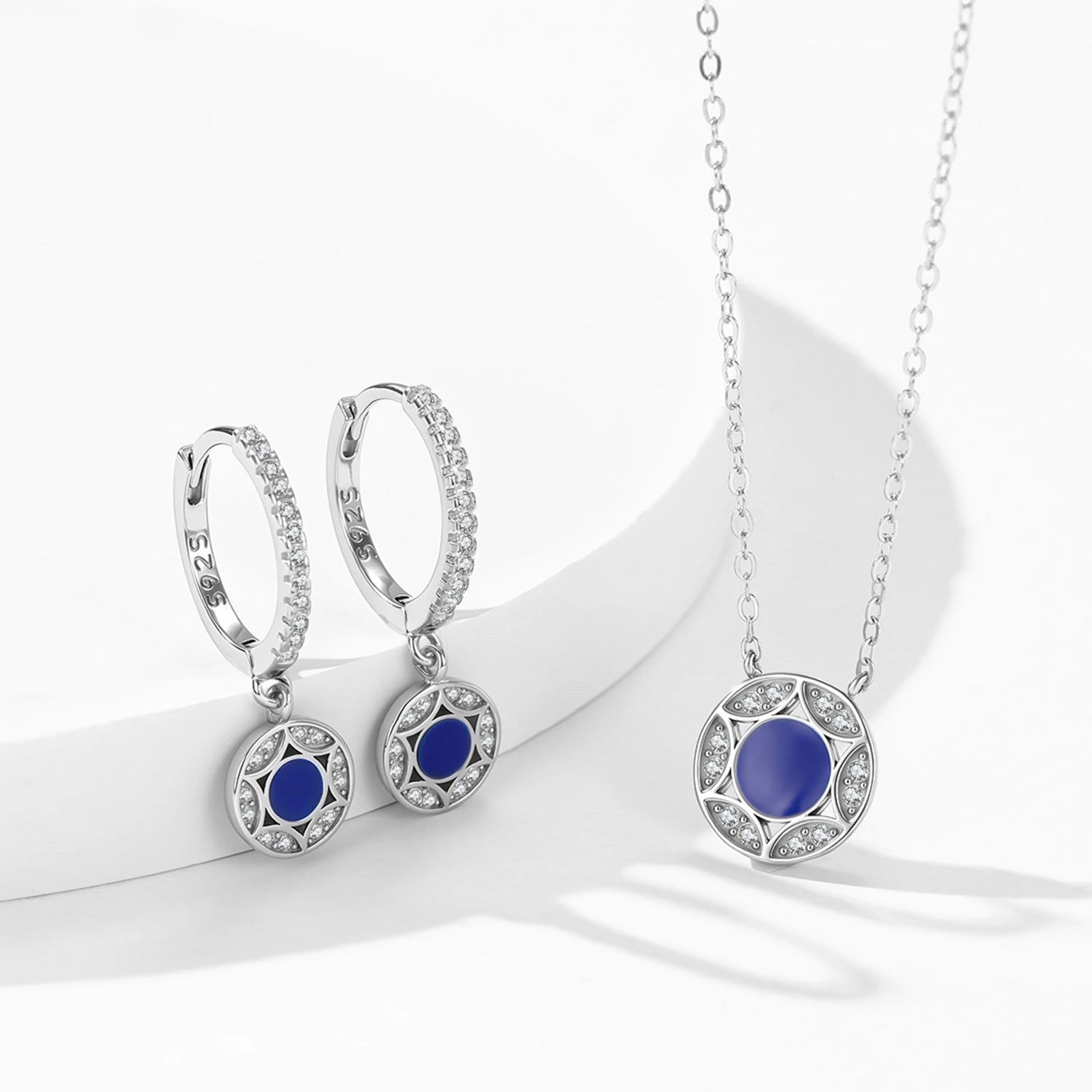 Ailmay 925 Sterling Silver Guardian Star Magic Array Drop Earring Pendant Necklace For Women Girls  Good Luck Gift Jewelry Set