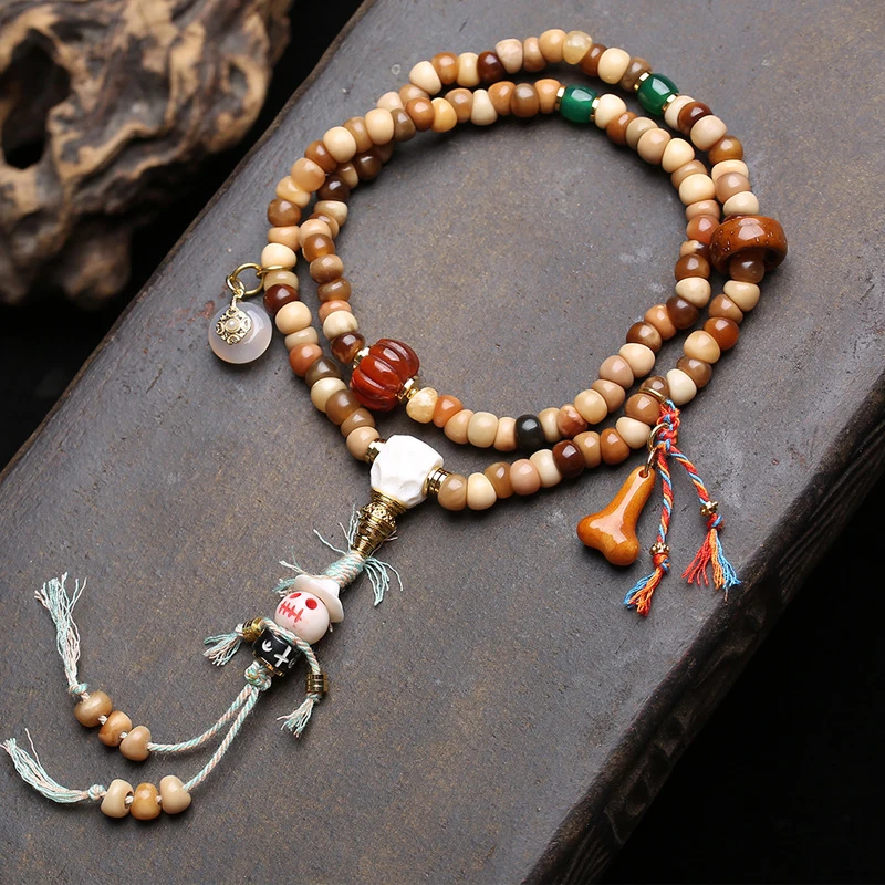 Ridge Bodhi 108 Buddha Beads, Jade-Like Multi-Treasure Agate, Reconstituted Bone, Purple Gold Rat Accessories