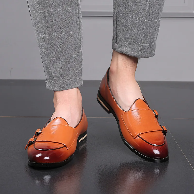 Man Shoes Leather Loafers designer Fashion Slip-on Casual Comfortable Double Monk Dress Shoe