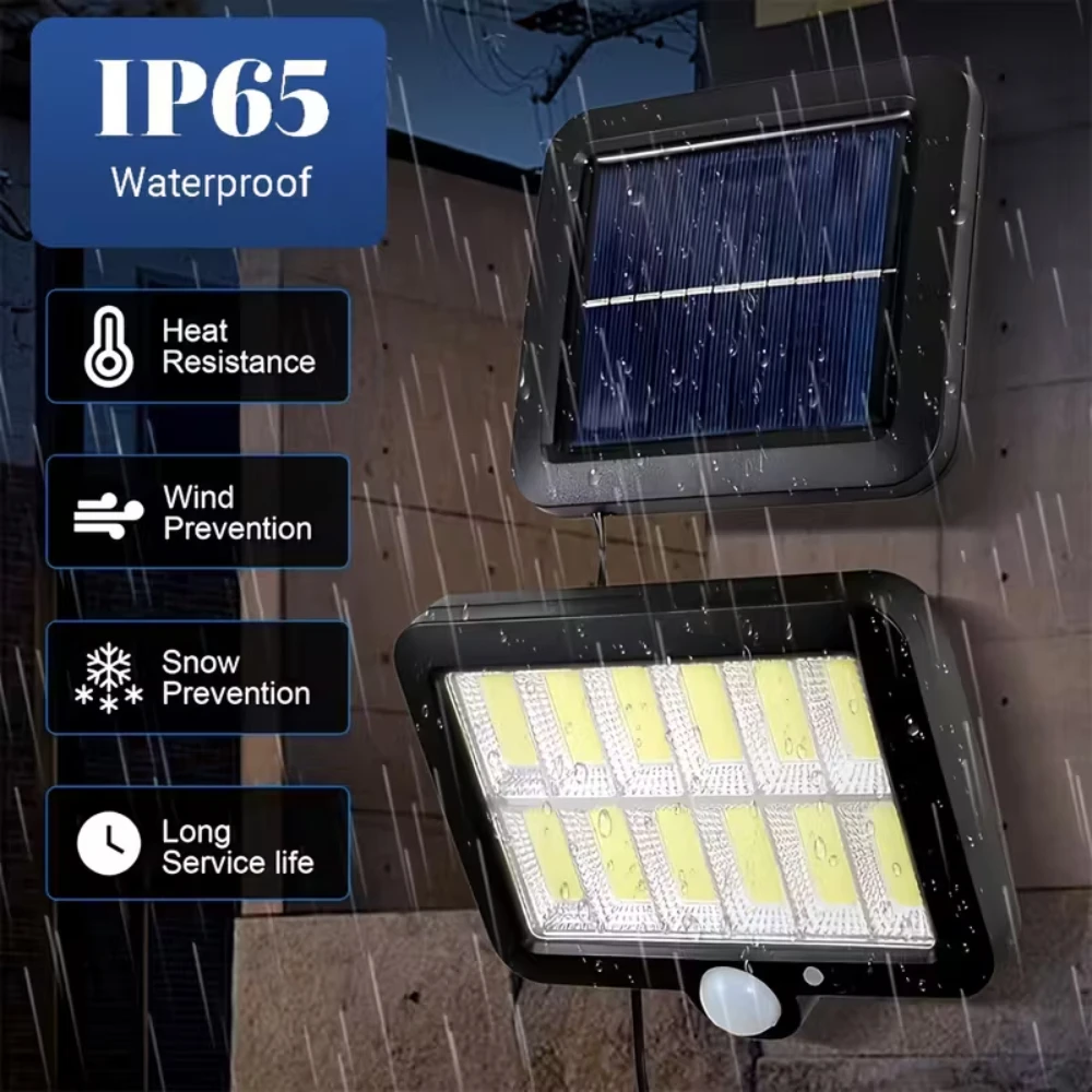 120 COB Solar Light with Remote Control Outdoor Waterproof Solar Powered Lamp Motion Sensor Lights 3 Modes for Garden Yard Decor