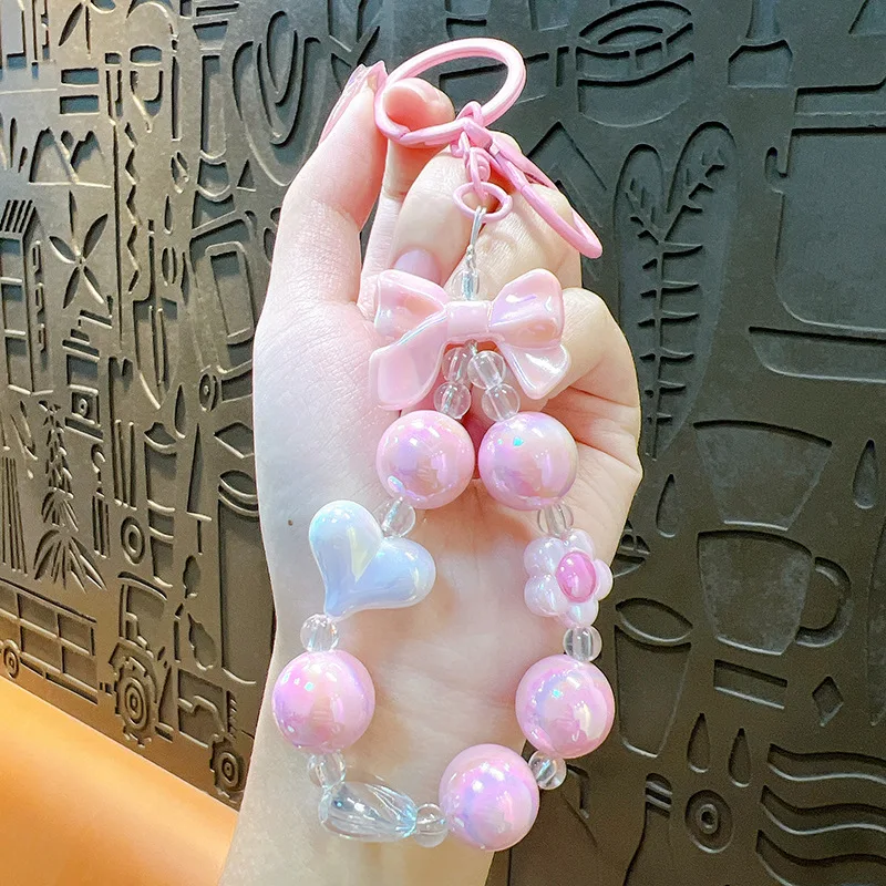 Creative small fresh candy color color plating beaded key chain bow love key chain bag small pendant