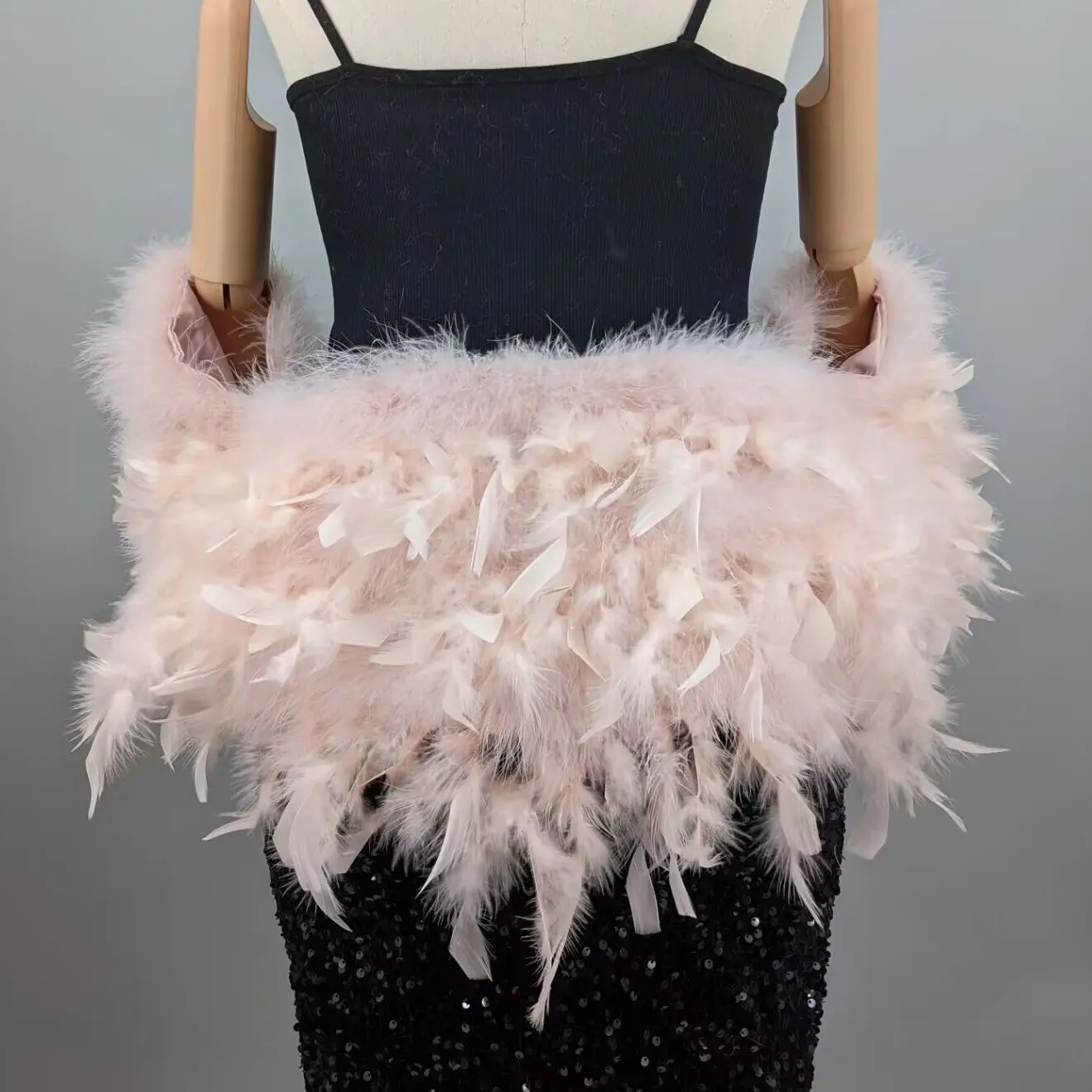 Light Pink Real Ostrich Feather Boa Arm Cuffs Wedding Cocktail Party Bridal Evening Feather Sleeve Shawl Accessories 26A0303