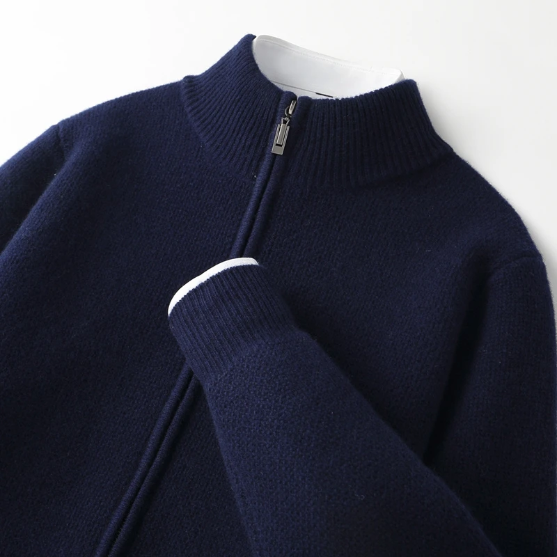 الرجال سستة سترة الخريف الشتاء سميكة طويلة الأكمام العسل متماسكة سترة 100% ميرينو الصوف تريكو الذكية ملابس كاجوال بلايز