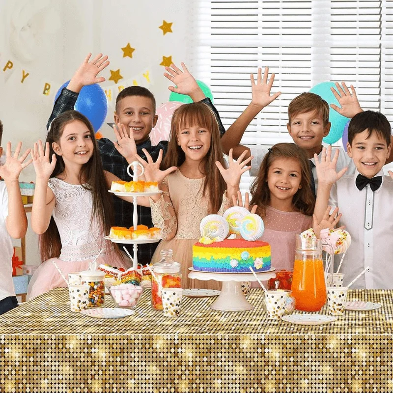 1pcs 70s Disco Neon Night Birthday Party Disposable Table Cloth Gold Sequins Casino Theme Happy Birthday Party Decor Supplies