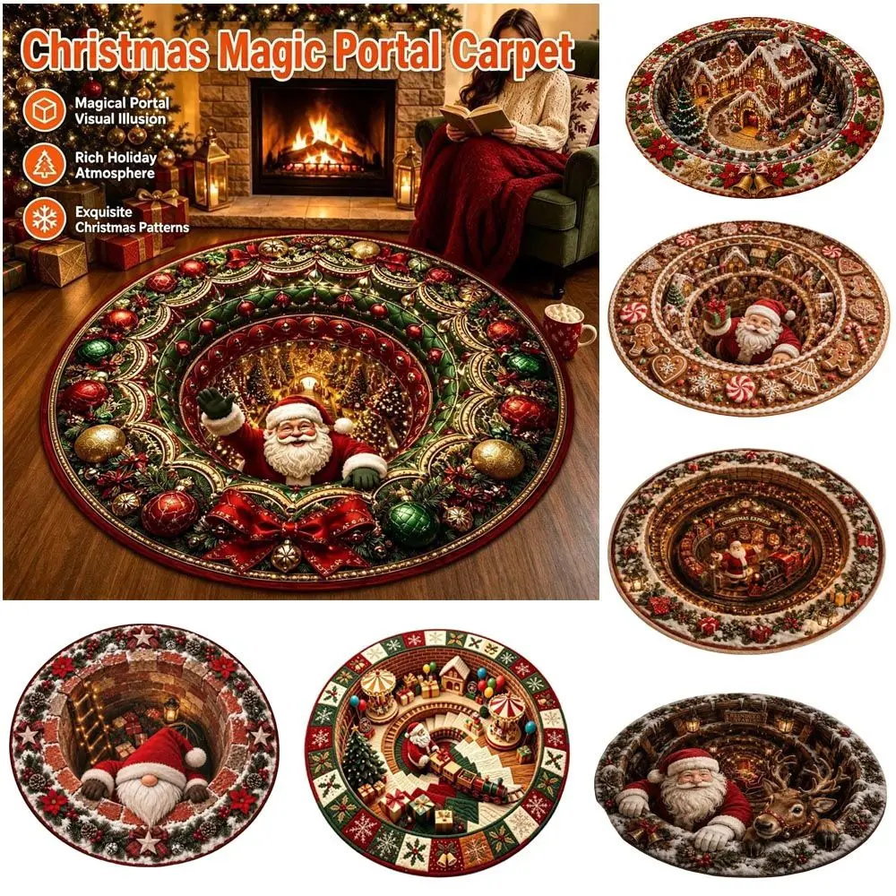 60*60cm Christmas Round Carpet Imitation Cashmere Red Santa Claus Floor Mat Anti-Slip Atmosphere Decoration Bedroom Door Mat
