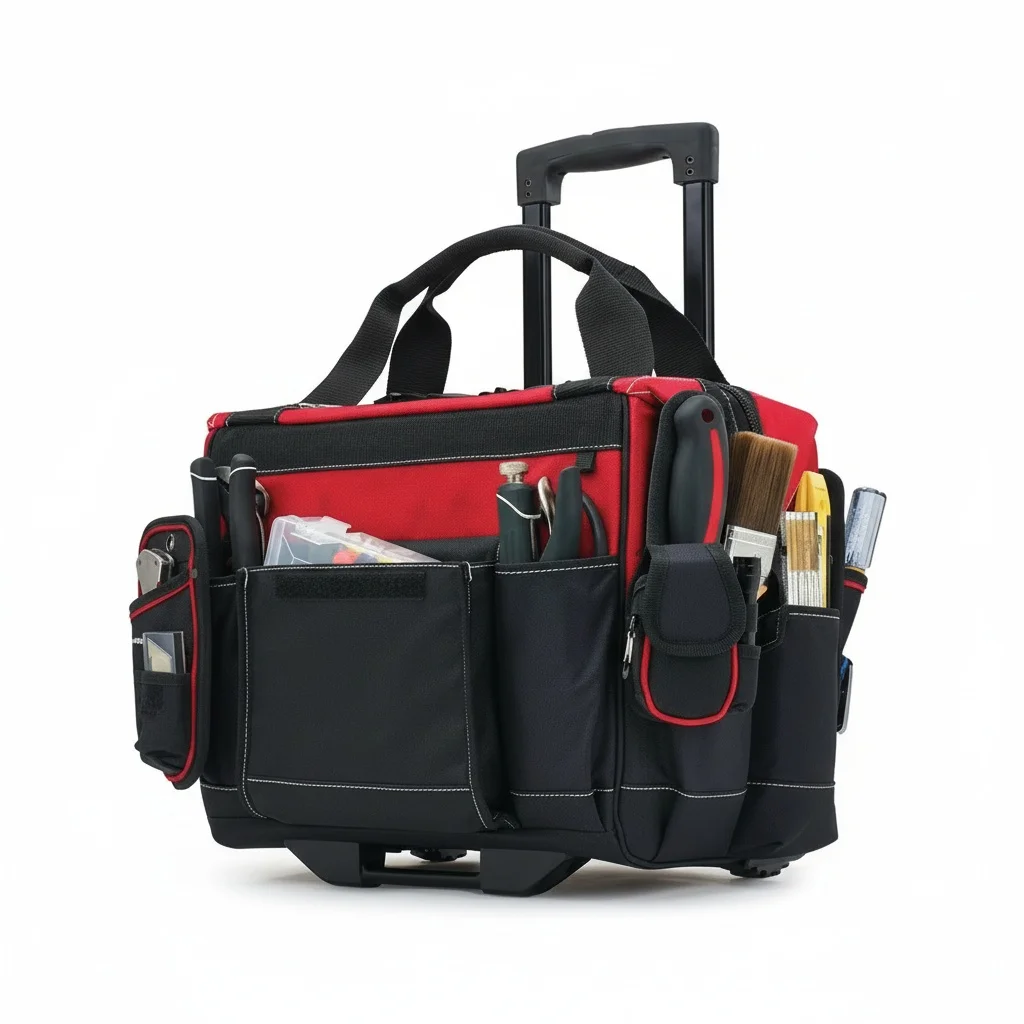 

18-дюймовая сумка-тележка для инструментов, сверхпрочная сумка-тележка из полиэстера 600D, водонепроницаемый органайзер для инструментов электрика с большой вместимостью