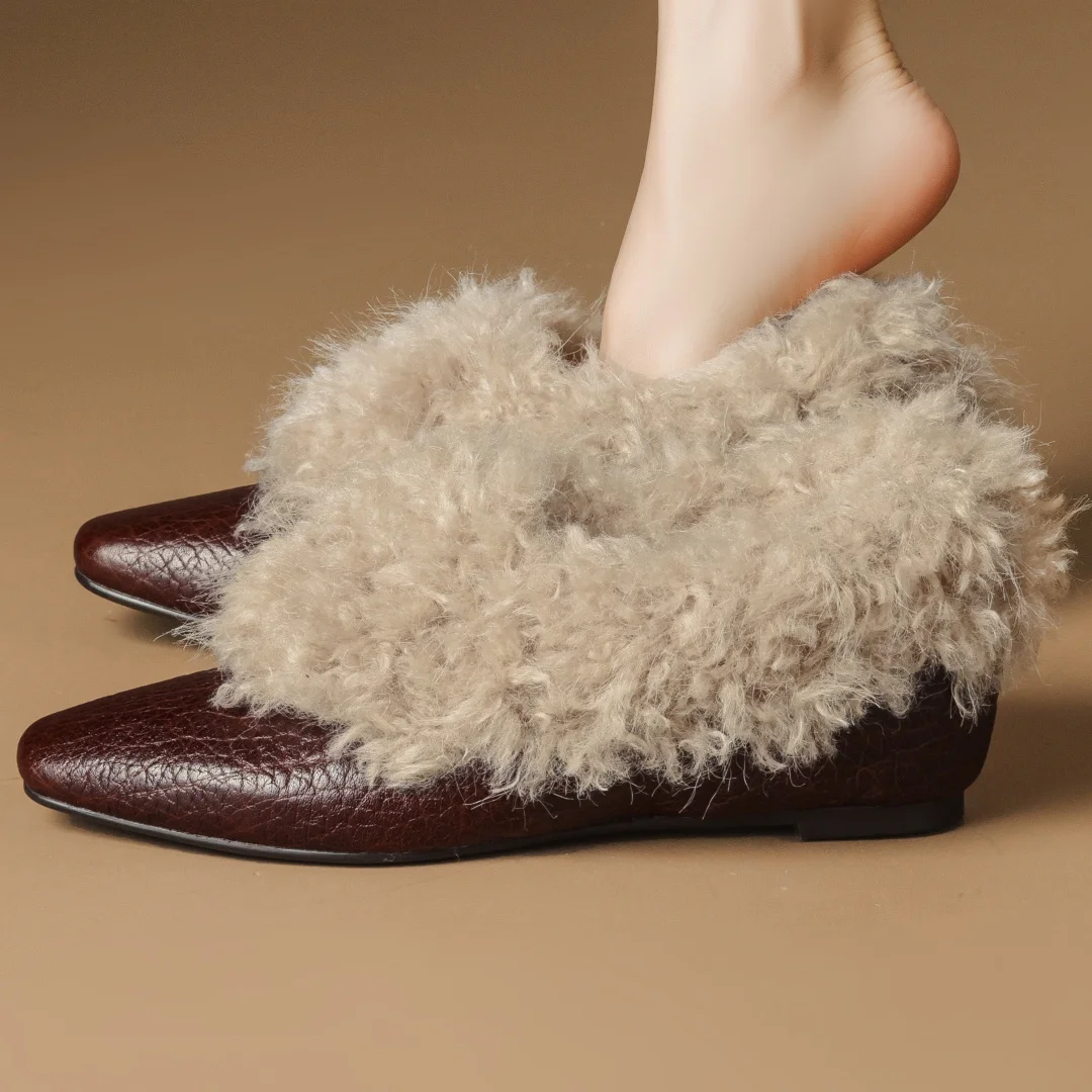 

Женские теплые плюшевые слипоны из коровьей кожи, высококачественная мягкая удобная повседневная зимняя обувь на танкетке 3,5 см на низком каблуке для женщин