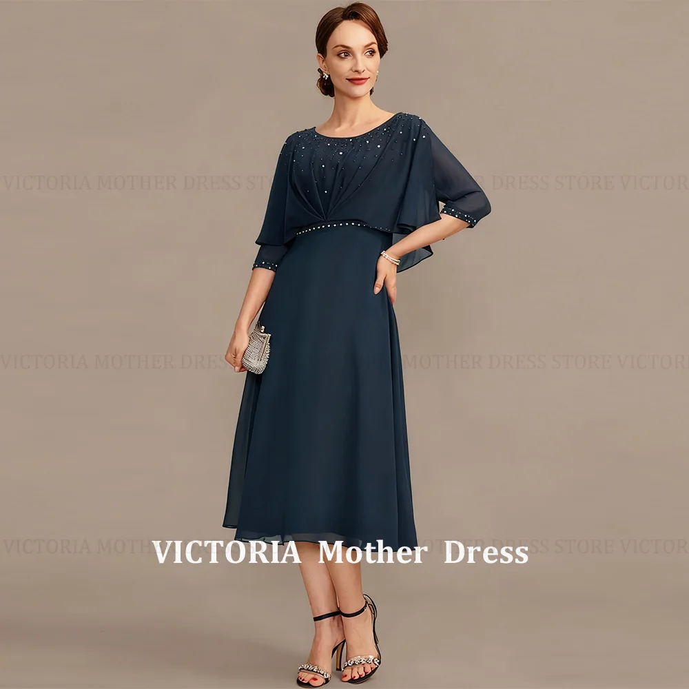 VICTORIA Customized Beading Mother of the Bride/Groom Dress 2026 Chiffon A-Line O-Neck Pleated Short Wedding Guest Party Gowns