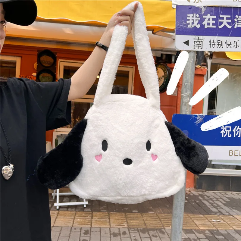 Sanrio Pochacco Anime Japanese Cute Puppy Student Portable Slung Shoulder Plush Bag Large Capacity Daily Student Class Bag