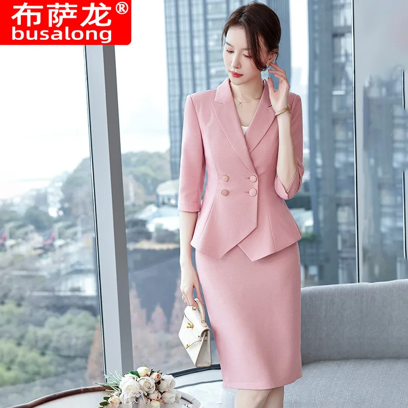 Light Luxury Short-Sleeved Suit Skirt Women\'s Summer Thin Elegant Goddess Fan High-End Beauty Salon Reception Work Clothes