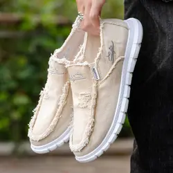 Canvas Shoes For Mens Summer Breathable Espadrilles Man Slip-on Distressed Sneakers New Casual Frayed Male Ultra Light Boat Shoe